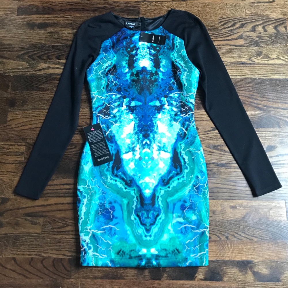 BEBE watercolor Body Con dress